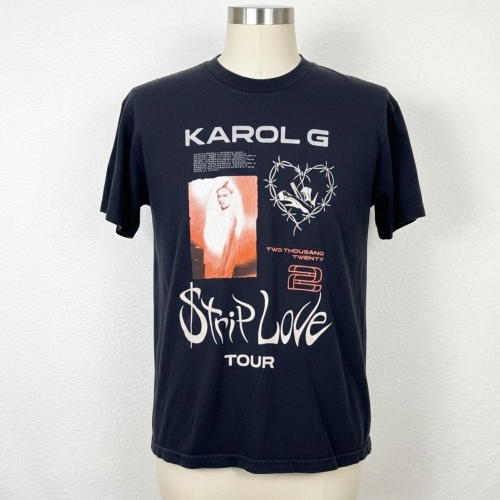 KAROL G Tour Strip Love T Shirt Black Cotton Size Large Official Merch Concert